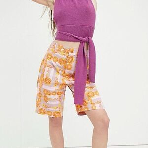 Free People Floral‎ Bermuda Denim Shorts Multicolor Size 14